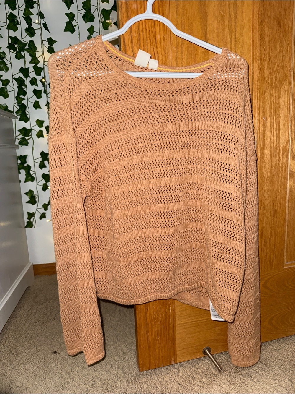 Roxy Peach Open-Knit Crewneck Sweater